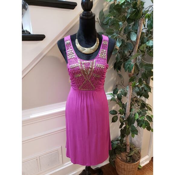 Apt. 9 Sheath Dress Women XL Pink Pleated Studded Wide Strap Scoop Neck Pullover - Picture 2 of 13